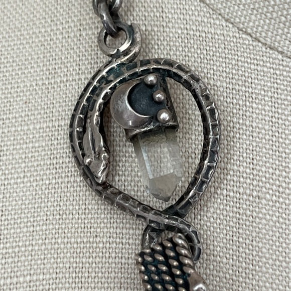 VINTAGE 950 silver quartz crystal lapis blue artisan Handmade bib necklace snake - Picture 9 of 16